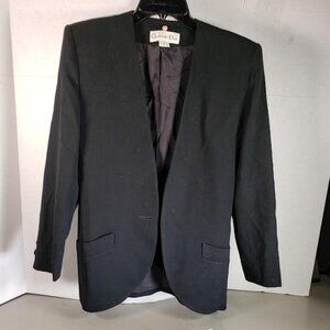 Vintage Womens Size 4 Christian Dior Black Single Button Blazer Lined COA
